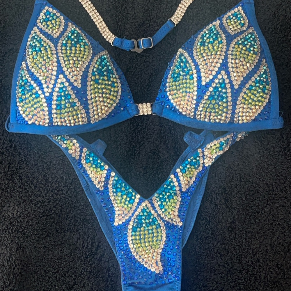 IFBB/NPC Blue Rhinestone Figure Competition Suit